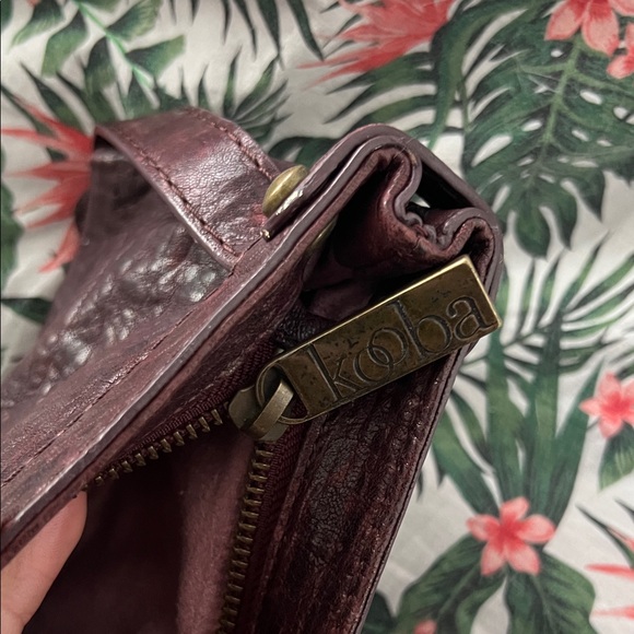 Kooba Vintage Burgundy Clutch with Buckle Accents and magnetic closure pockets - Picture 5 of 7